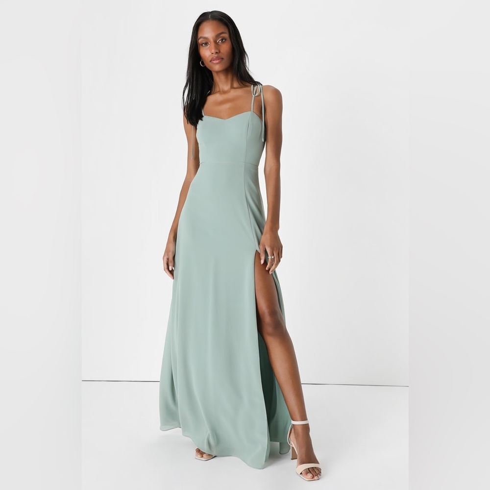 Lulus Darling Devotion Sage Brush Tie-Strap Maxi Dress